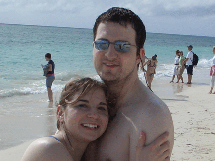 Us on beach in Bahamas